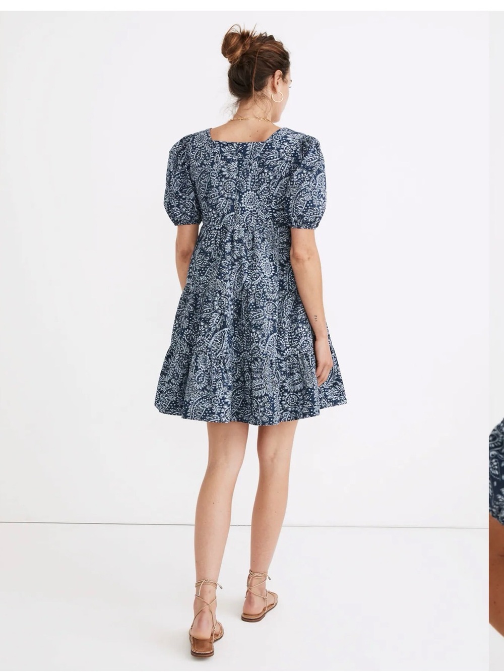 Madewell Blue Poplin Cotton Puff Sleeve Tiered Mini Babydoll Dress Women’s US 4 - Picture 3 of 14